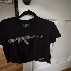 Black Rhinestone Rifle Crop Top -